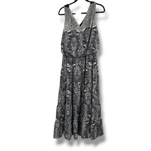 Perceptions New York Womens Black White Paisley Tiered Maxi Dress Size 14 Gold